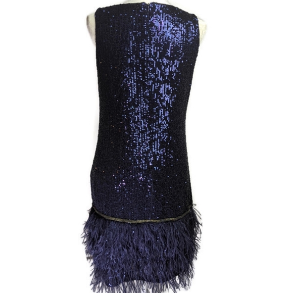 Relisted - TAHARI ASL blue sequined feather dress - Picture 2 of 6